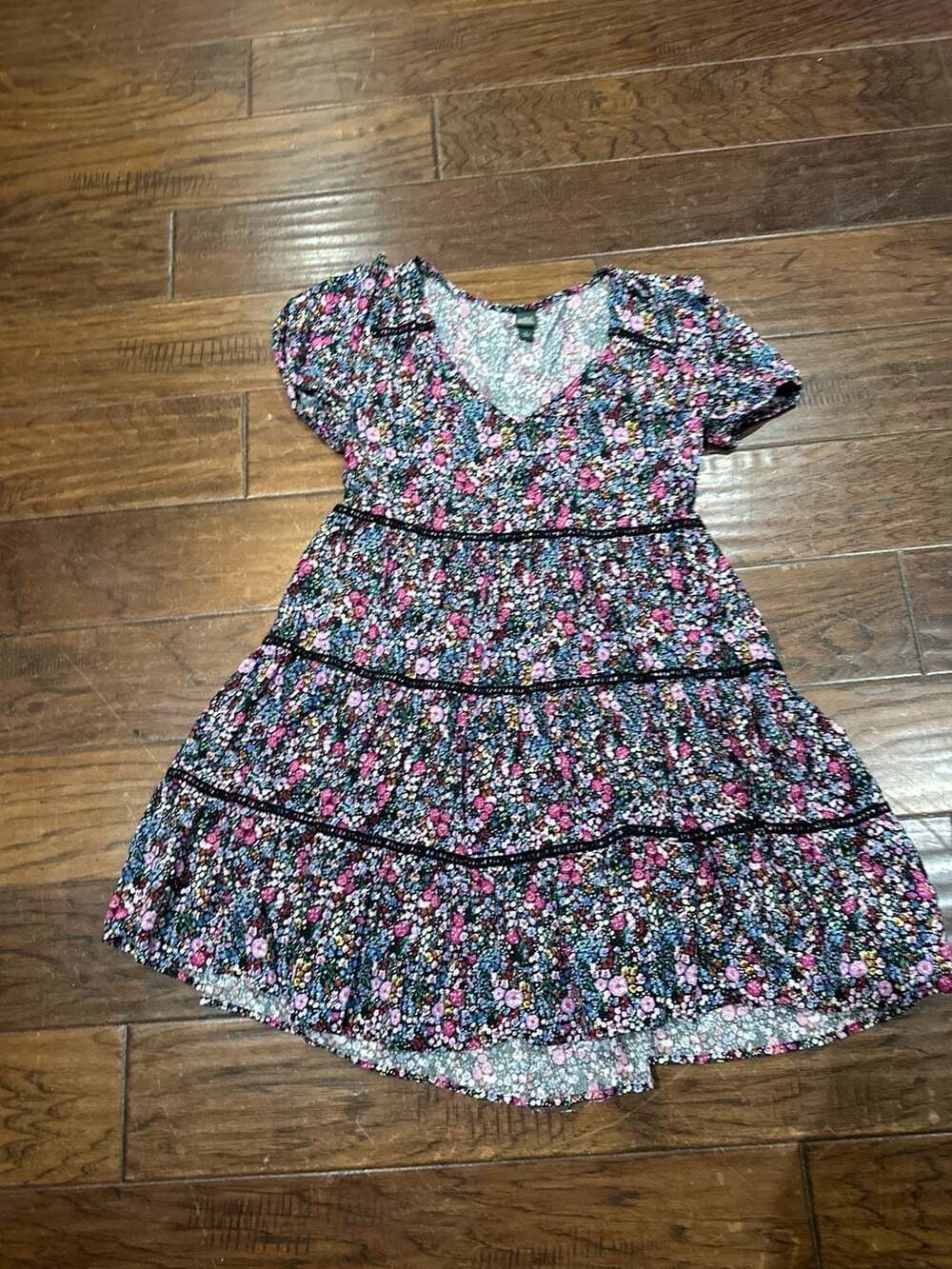 Wild‎ Fable Floral Tiered Babydoll Mini Dress with Lace Trim